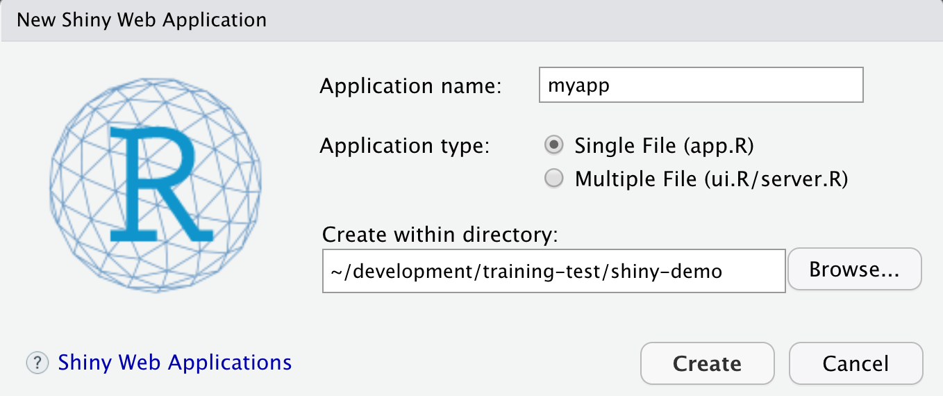 creating a new Shiny app with RStudio