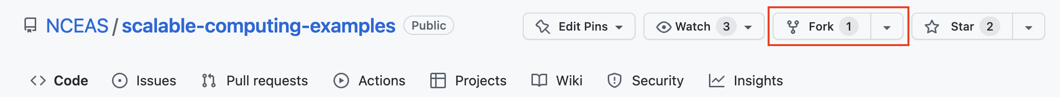 The top menu bar of a GitHub repo showing the 'Fork' button.