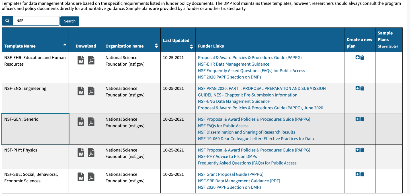 Funder Templates DMPTool